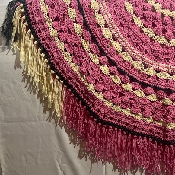 The Cotton Candy Pink Crocheted Round Mandala Throw Blanket Large - Picture 3 of 6